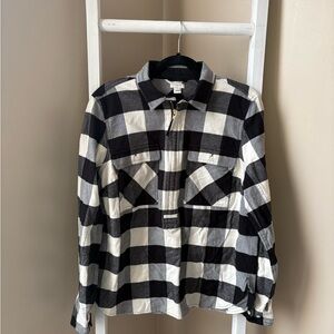 J. Crew Black 1/2 zip flannel